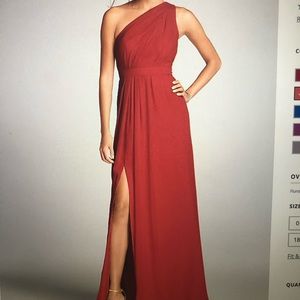 Long One-Shoulder Crinkle Chiffon Dress